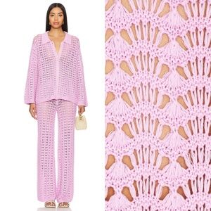 NWT LOVERS & FRIENDS | Pink Cotton Estie Pointelle Knit Top & Pant SET | Size S